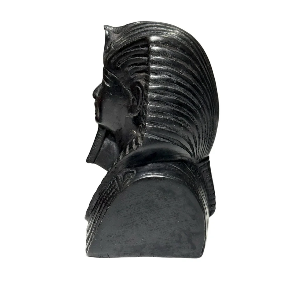Egyptian Bust Set King Tut Nefertiti Statue Black‎ Stone Hieroglyph Decor